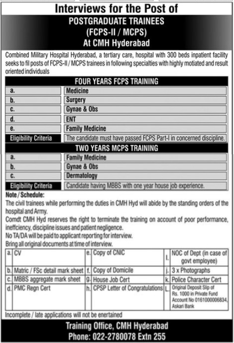 CMH Jobs Sindh karachi Nawabsah